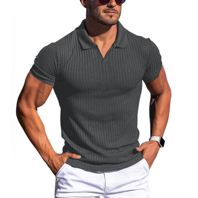 Men's Solid Striped Short Sleeve Polo Shirt