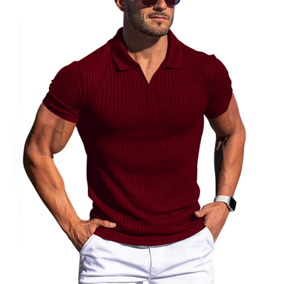 Men's Solid Striped Short Sleeve Polo Shirt