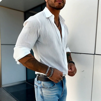 Men's Solid Colour Striped Long Sleeve Shirt