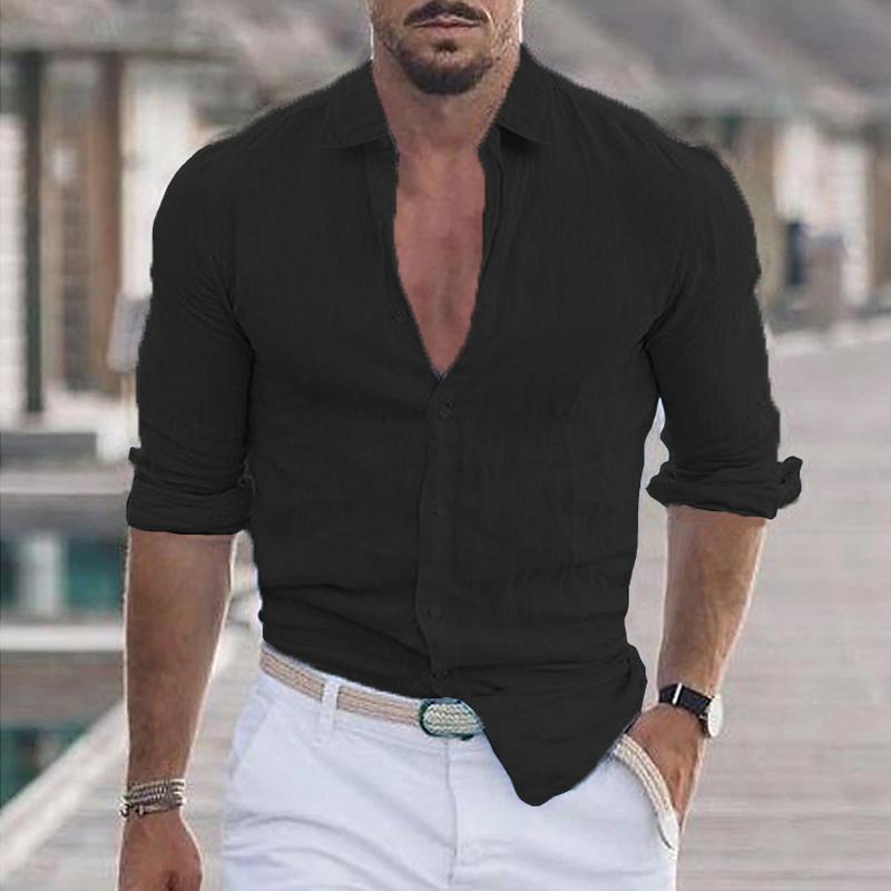 Men's Casual Solid Colour Long Sleeve Shirt