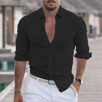 Men's Casual Solid Colour Long Sleeve Shirt