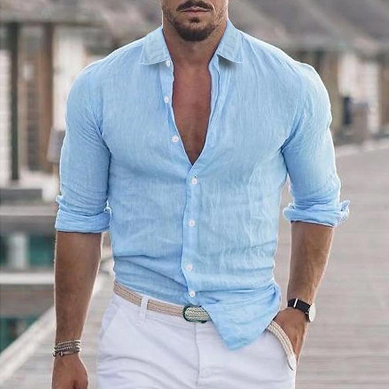 Men's Casual Solid Colour Long Sleeve Shirt