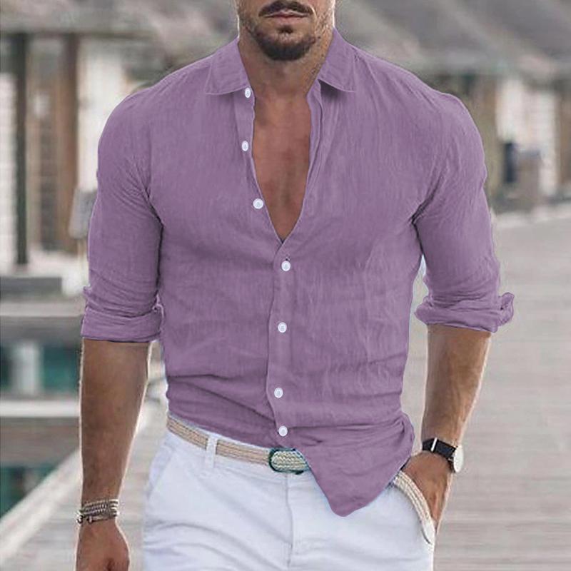 Men's Casual Solid Colour Long Sleeve Shirt