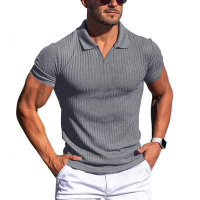 Men's Solid Striped Short Sleeve Polo Shirt