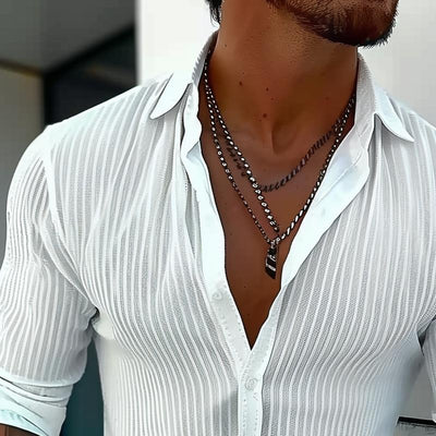 Men's Solid Colour Striped Long Sleeve Shirt