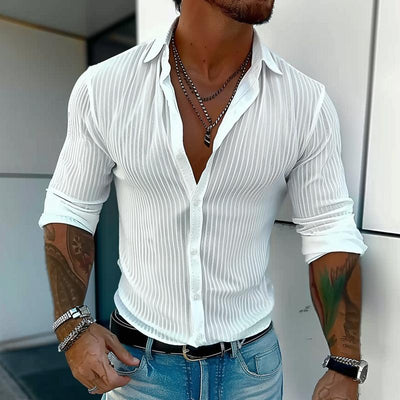 Men's Solid Colour Striped Long Sleeve Shirt