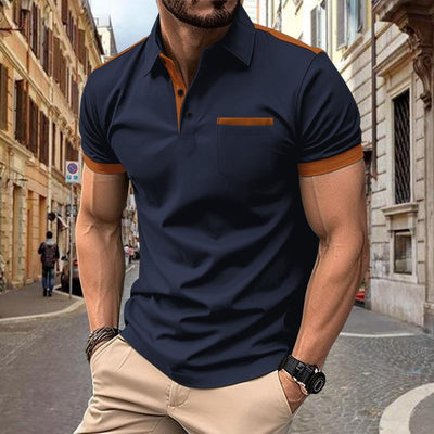 Men's Colourblock Chest Pocket Short Sleeve Polo Shirt