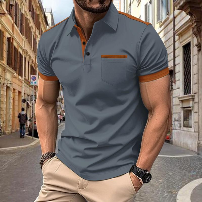 Men's Colourblock Chest Pocket Short Sleeve Polo Shirt