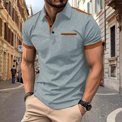 Men's Colourblock Chest Pocket Short Sleeve Polo Shirt
